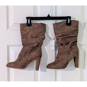 Rue21‎ Slouch Heeled Ankle Boots Brown Faux Suede Party Shoes Size 7.5 NWT